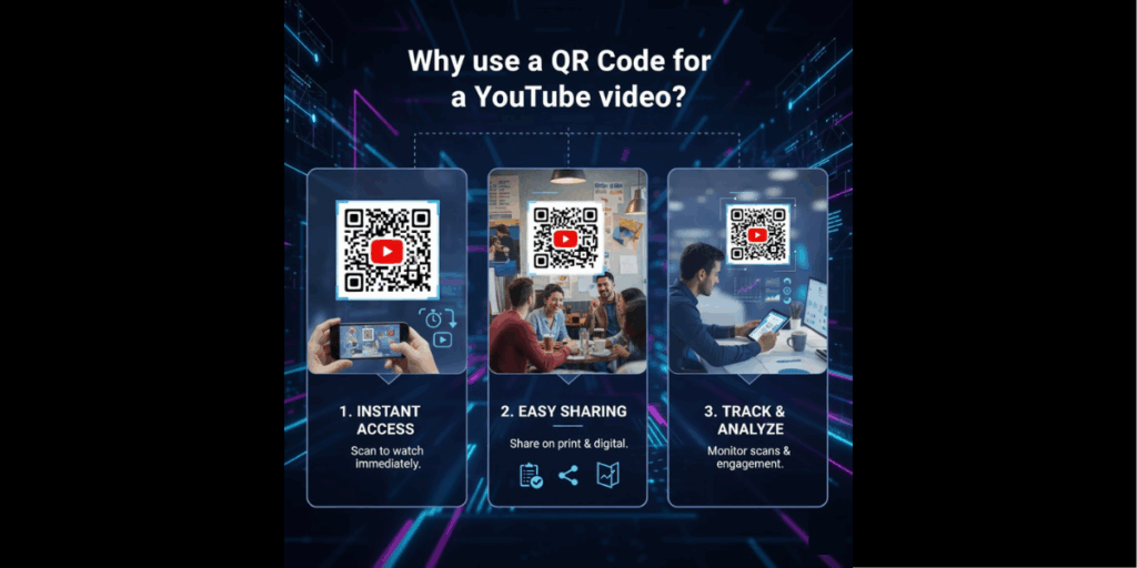 Reasons on display as to why one should use a QR Code for a YouTube video.