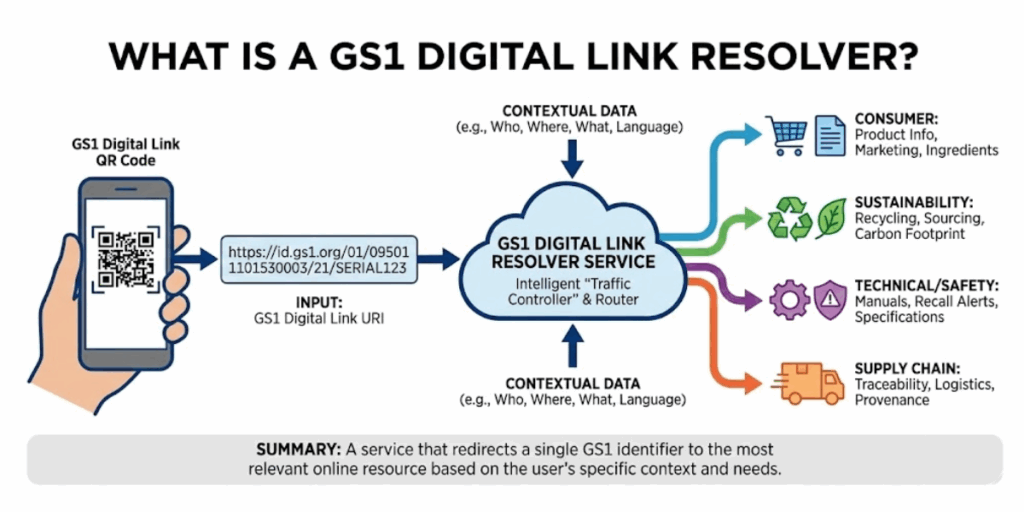 An image showing the working of a GS1 digital link resolver.