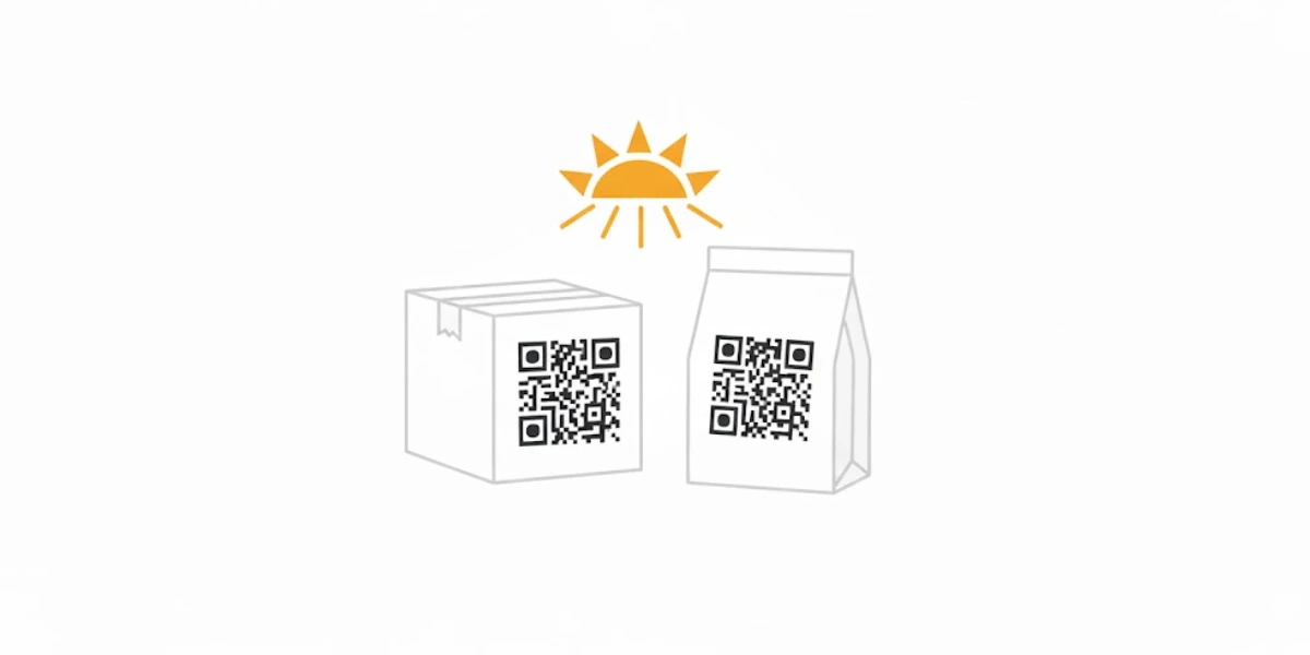 GS1 Sunrise 2027 logo with product packages featuring GS1 2D codes.