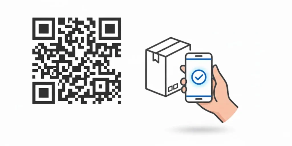 A GS1 2D Barcode with a product and a smartphone nearby.