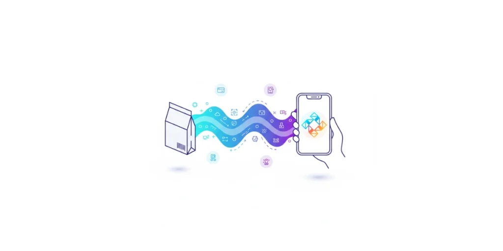 A smartphone scannibng a GS1 barcode on a product.