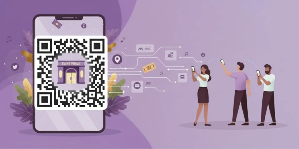 People interacting with a venue QR Code.