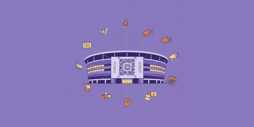 A stadium with a venue QR Code.