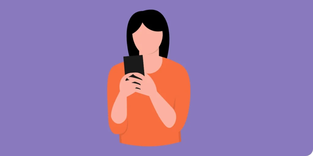 A woman interacting with the content generated on her phone through a venue QR Code.