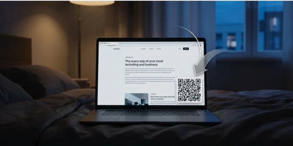 A floating QR Code on a website, displayed on a laptop.
