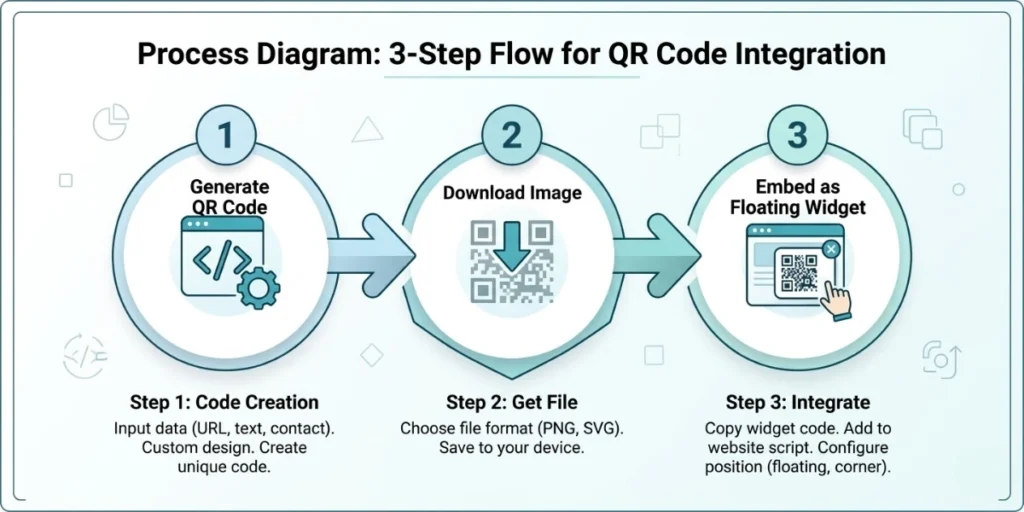 A diagram showing the flow of creating and using a floating QR Code.