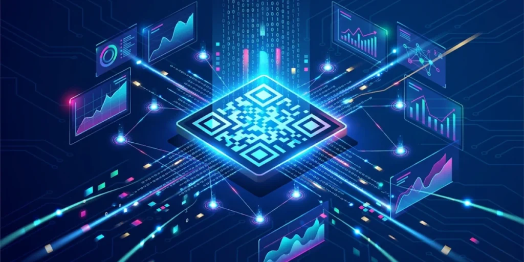 A QR Code projecting upward beams.