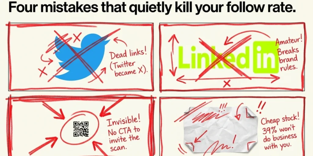 Mistakes that you should avoid while creating your social media business cards.