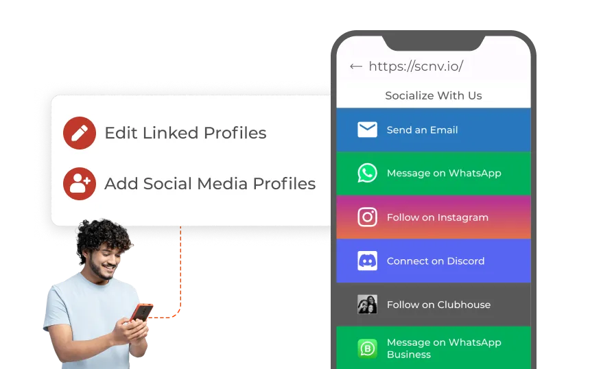 Person adding and editing social media profiles easily with Social Media QR Codes.