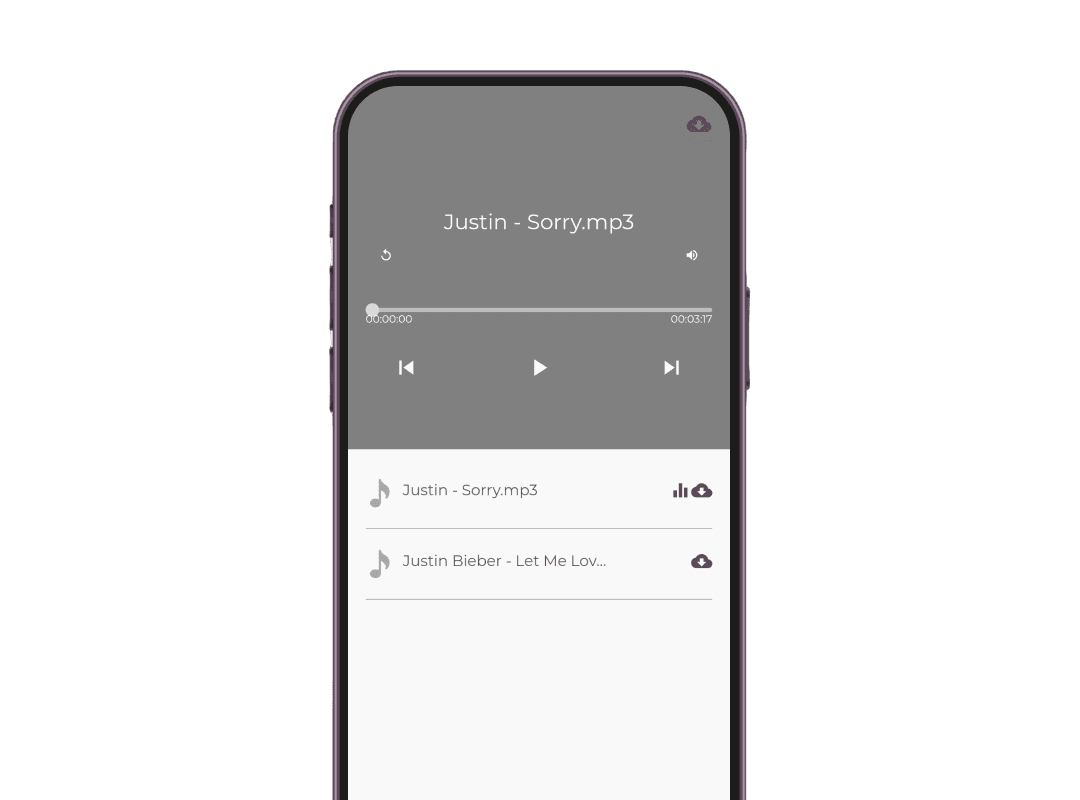 Smartphone playing Justin Bieber's 'Sorry' as scanning audio QR code plays audio files, making it easy to share audio files.
