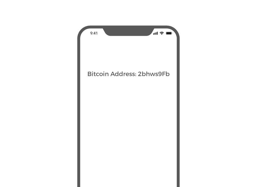 Smartphone displaying Bitcoin wallet address as text, scan Bitcoin type of QR code for easy cryptocurrency transactions.