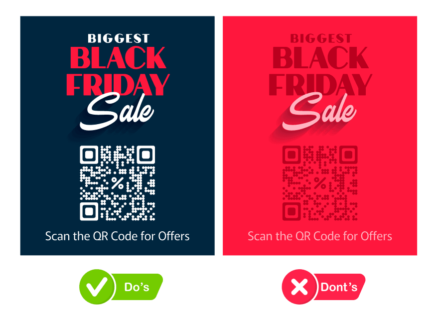Comparing two Black Friday Sale posters showing high contrast between QR and background enhances visibility and vice versa.