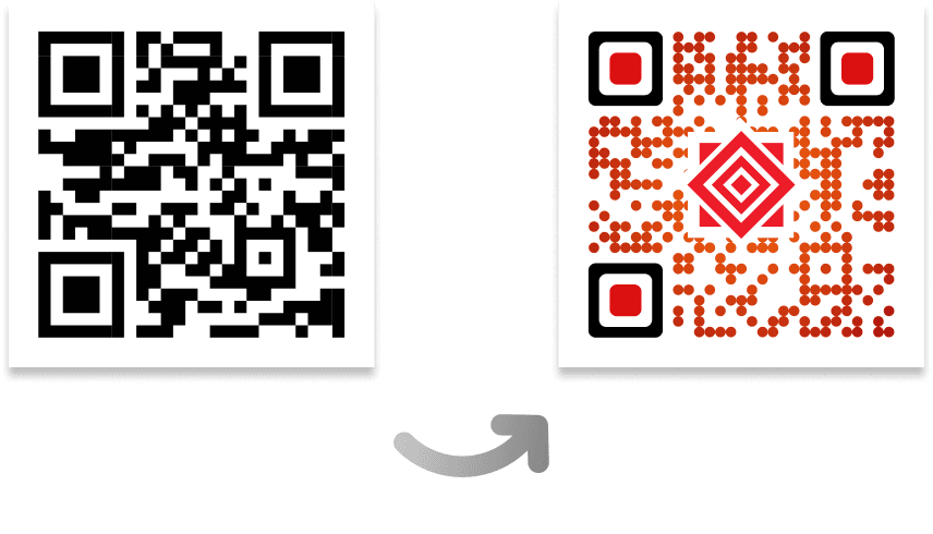 Comparison between the visual appeal of a plain black and white QR Code vs a custom-designed QR Code.