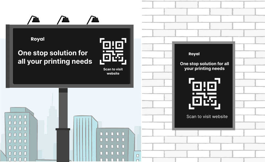 A Billboard and poster with the same text and QR, ensuring high-resolution & scannability regardless of QR size with Scanova