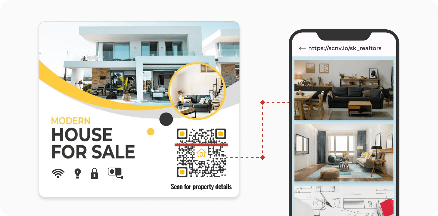 Scanning an Image QR Code on a brochure leads potential buyers to images of the property