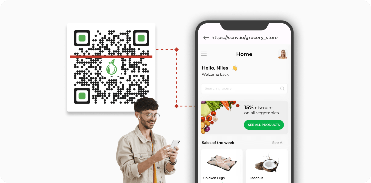 Customer scanning a customized QR Code