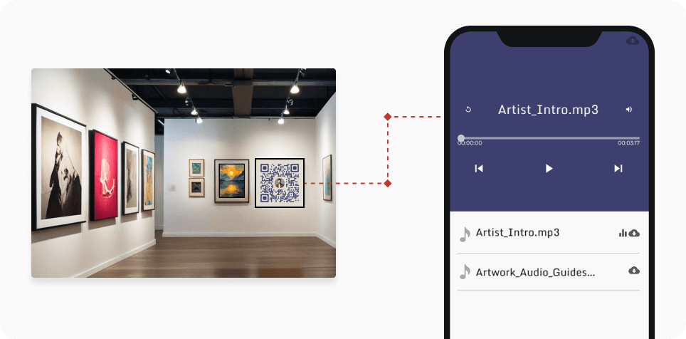 Audio QR Code in a museum to provide additional information about the exhibits