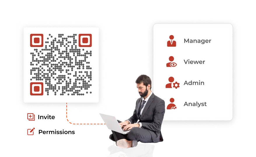 Person setting user roles like manager and analyst, showing streamlined collaboration in managing QR code for FMCG products.