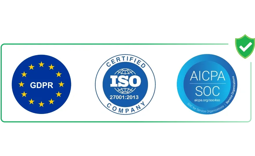 Insignias de certificaciones GDPR, ISO, SOC