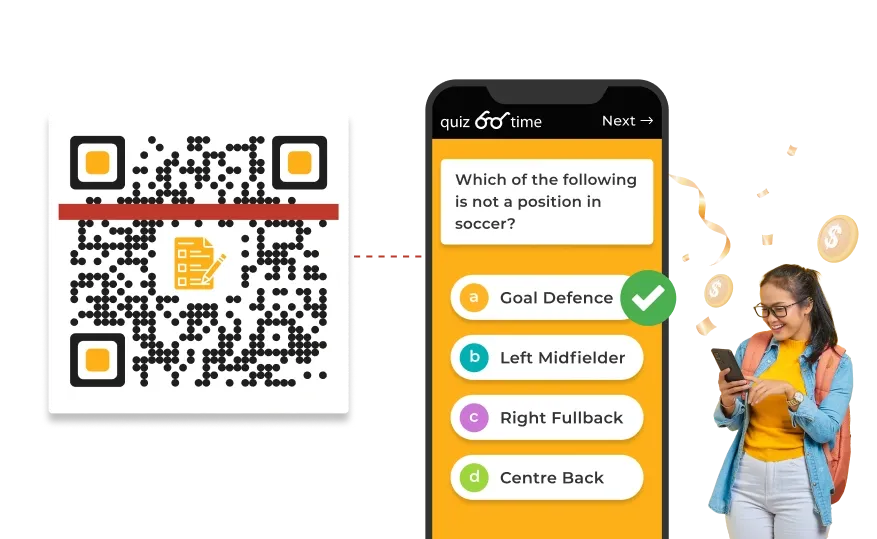 QR Code in education leads a student to a football quiz, enhancing engagement and interactivity through gamified learning.