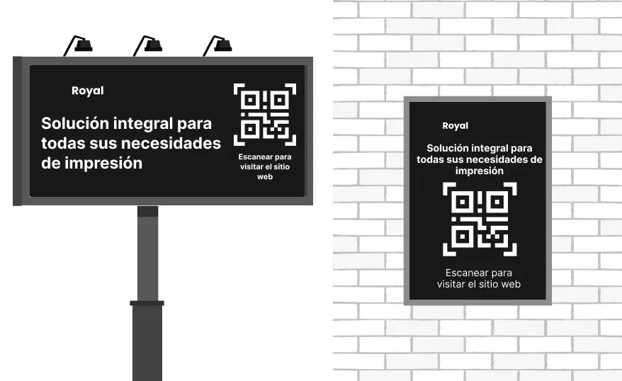 Visual que muestra códigos QR en una valla publicitaria y un cartel.