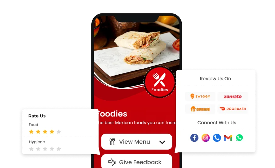 Scanova's Restaurant QR Code landing page with rating and feedback sections. 