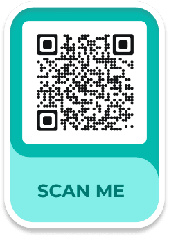Example of an attractive blue 'Scan Me' QR Code frame template QR code generated by Scanova's QR code frame feature.