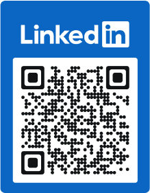 Example of a bold blue QR code frame for LinkedIn-themed QR code with linkedIn logo at the top.