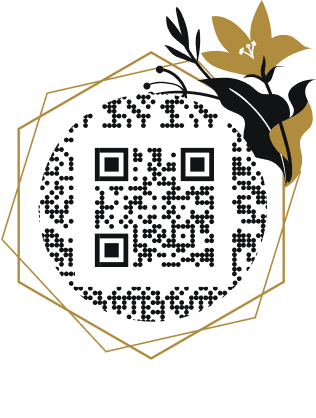 Example of a decorative frame having a floral motif and geometric golden frame made with Scanova's QR frame feature.