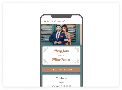Screen displaying wedding invite page.