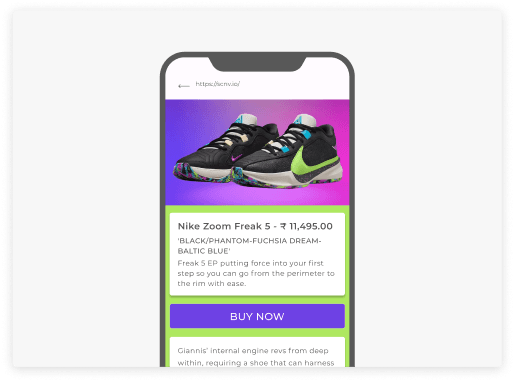 Screen displaying product description and image of sneakers.
