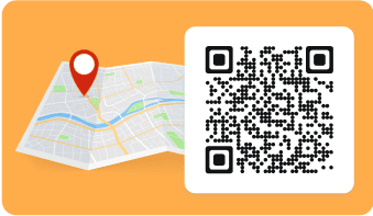 QR Code with a map and location pin frame generated using Scanova's customizable and eye-catching QR frame templates.