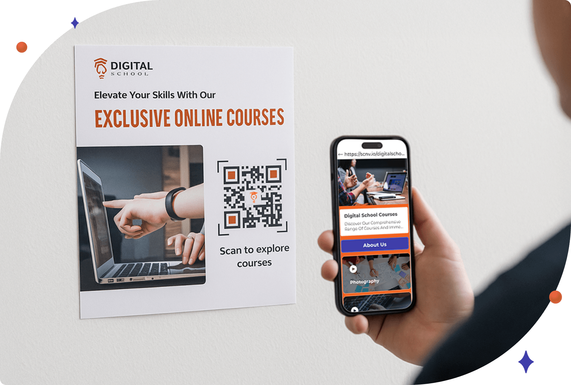 Personalcan -Scanova -benutzerdefinierter Seite QR -Code zur Erkundung von Online -Kursen.