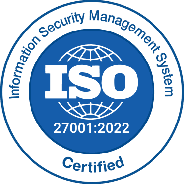 ISO/IEC 27001:2022 badge showing Scanova’s top data security for QR codes.