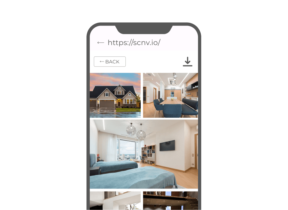 QR landing page displaying a photo gallery of house interior by scanning image QR for easy access to images in various format
