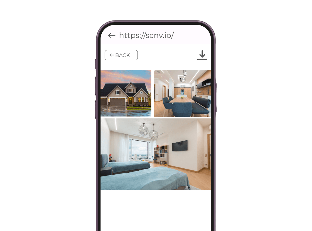 QR landing page displaying a photo gallery of house interior by scanning image QR for easy access to images in various format