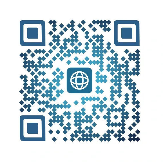 Example of a blue QR code featuring a centered website logo, demonstrating sharing a website through QR code for easy access.