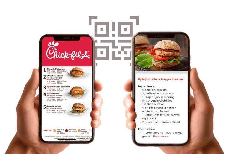 Image showing a restaurant QR Code being scanned to show the menu and other restaurant details on the phone.