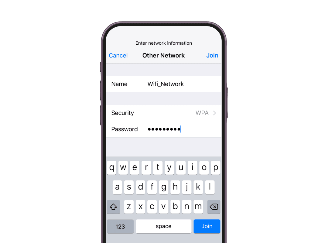 Smartphone connecting to specified WiFi network via QR code scan, ensuring instant network access through QR code content.
