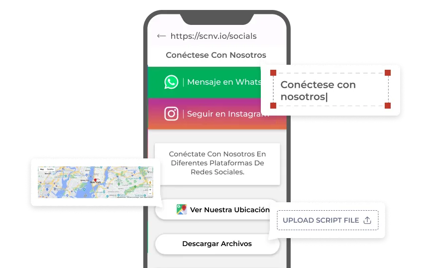 Visual que muestra componentes avanzados como ubicación, secuencia de comandos personalizada, archivo, etc.