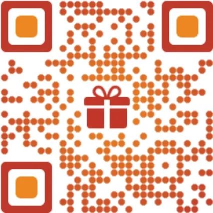 Example of a custom orange QR code with a centered gift icon, illustrating gifting and rewards through scanning.