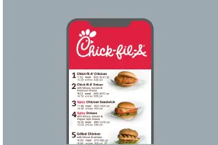 Smartphone screen displaying Chick-fil-A menu, highlighting easy access to documents with a document QR code generator.