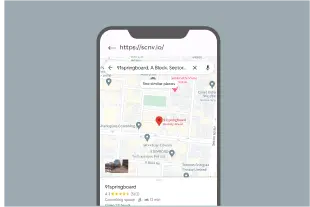 Screen showing 91springboard's pinpointed location on Google Maps after scanning a Google Map QR code.