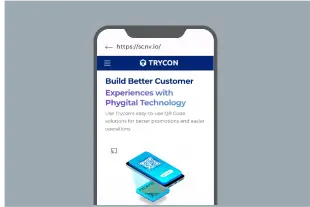 Smartphone screen displaying Trycon's website after scanning a website URL QR code made with a QR code builder.