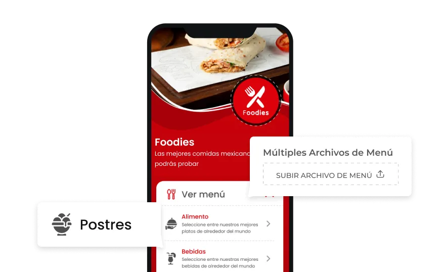 Una página de inicio de código QR de restaurante con múltiples menús.