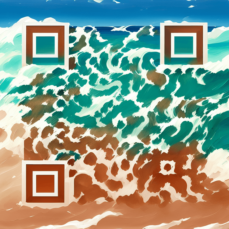 Example of an AI QR featuring serene blue ocean waves, white clouds, and elegant brushstrokes.