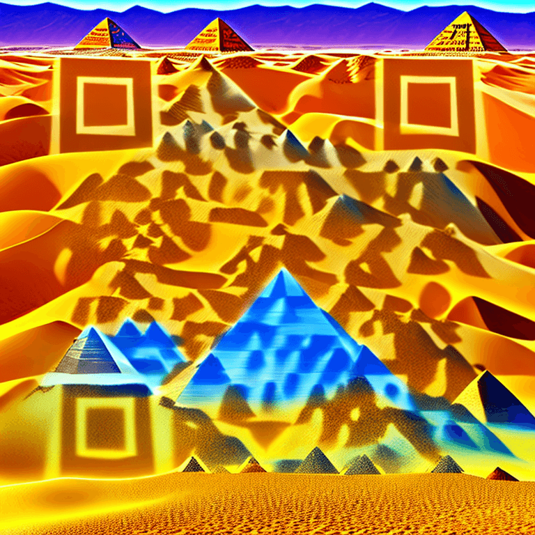 Example of AI-generated QR with sand dunes, pyramids in the background, and bright noon colors for eye-catching visuals.