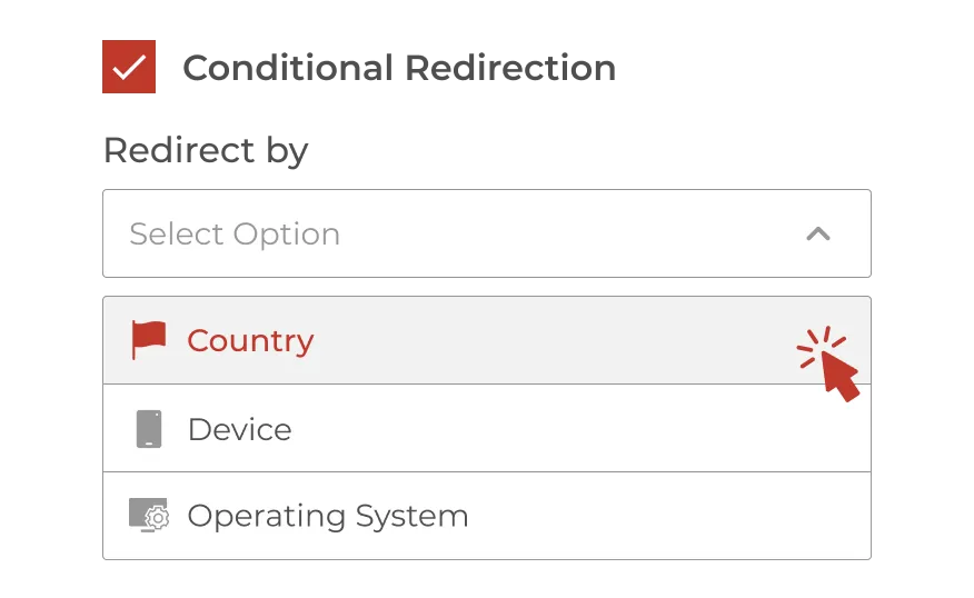 Scanova's Conditional Redirection feature redirects target audience to a different URL depending on country, device, and operating system