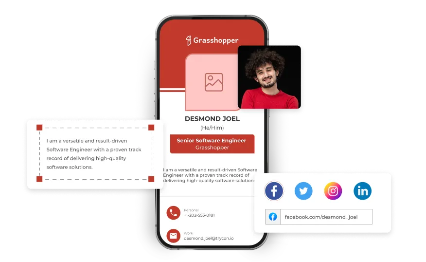 User creating a landing page by adding an image, professional details, contact information, and more