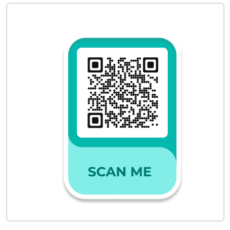 Example of an attractive blue 'Scan Me' QR Code frame template QR code generated by Scanova's QR code frame feature.